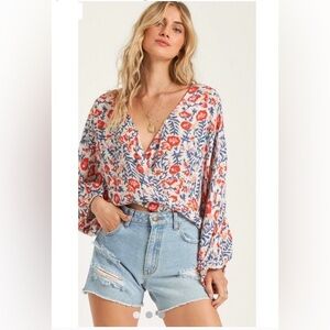 Billabong Floral Surplice Safe Bet Blouse